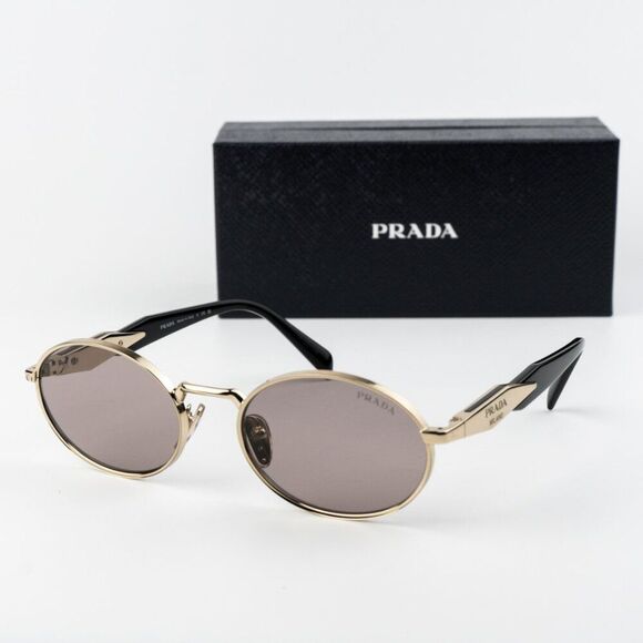 NEW Prada PR65ZS ZVN20I Pale Gold Purple Brown Oval Metal Unisex Sunglasses - Picture 2 of 11